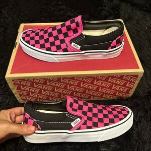 VANS checkerboard pink black slip on shoes sneakers women’s 8.5 new